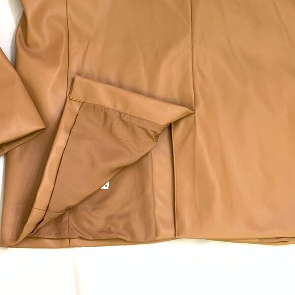 A New Day Womens  Faux Leather Relaxed Fit Blazer Small Jacket Caramel Tan Color - Picture 10 of 15